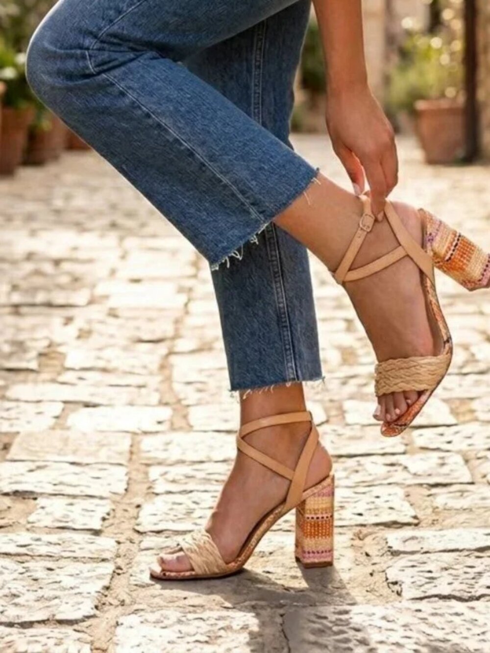 Beige straw sandals peach blue woven straw strappy sandals size 7